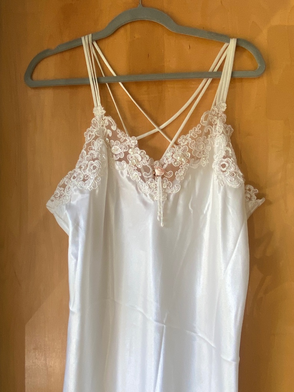 VTG 90s Ivory Satin Slip Maxi Dress Lingerie Lace Bridal Coquette Fairy Glam